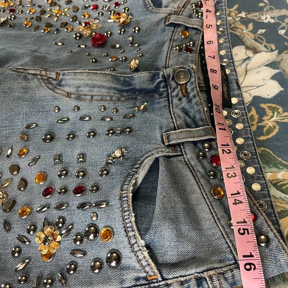 🤩 Dolce & Gabbana Crystal Roses Heart Embellished Jeans Authentic Sz 44 US 8/10 - Picture 14 of 16